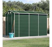 Festnight Caseta de Jardín de Metálica 191 x 300 x 198 cm Cobertizo Exterior de Acero Galvanizado con Puerta Corredera y Estante de leña, Ventilaciones para Almacenamiento de Herramientas Verde