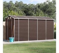 Festnight Caseta de Jardín Grande 191 x 385 x 198 cm Cobertizo Exterior de Acero Galvanizado con Puerta Corredera y Estante de leña, Ventilaciones para Almacenamiento de Herramientas Marrón