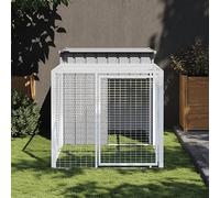 Festnight Caseta para Perros con Corral 110 x 201 x 110 cm Perrera de Exterior con Toldo Mascotas de Acero Perrera de Exterior con Techo Casa para Mascotas Refugio para Perros Gris Claro