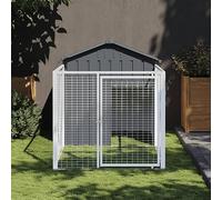 Festnight Caseta para Perros con Corral 117x201x123 cm Perrera de Exterior con Toldo Mascotas de Acero Perrera de Exterior con Techo Casa para Mascotas Refugio para Perros Gris Antracita