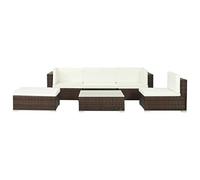 Festnight Conjunto de Jardín de Ratán, Muebles de Jardín Exterior 5 Plazas, Combinación Versátil Conjuntos de Sofas Exteriors con Cojíns, Conjunto de Terraza o Balcón con Mesa de Vidrio,Marrón