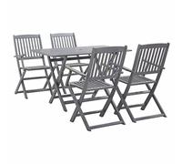 Festnight Conjunto de Mesa y 4 Sillas Plegables Conjunto de Comedor de Jardín Juego de Jardín con Sillas Muebles de jardín 5 Piezas para Jardín Terraza Patio,Agujero de Sombrilla,Madera de Acacia Gris