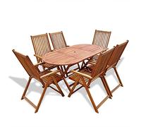 Festnight Conjunto de Mesa y 6 Sillas Plegables Juego de Jardn Muebles de jardn de Madera de Acacia,Agujero de Sombrilla