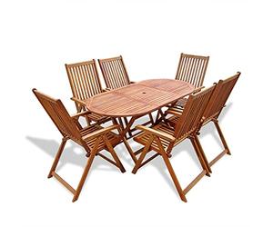 Festnight Conjunto de Mesa y 6 Sillas Plegables Juego de Jardn Muebles de jardn de Madera de Acacia,Agujero de Sombrilla