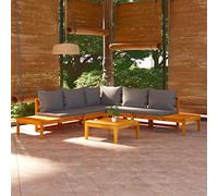Festnight Conjunto de Muebles de Jardín 4 Piezas de Madera Acacia, Muebles de Terraza,Sofa Jardin Exterior,Mueble Jardin con Cojines para Terraza Balcón Sofá de Esquina para jardín (Gris Oscuro)