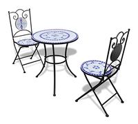 Festnight Conjunto de Muebles de jardín | Mesa y 2 Sillas Terraza | Conjunto Mesa y 2 Sillas Jardin Mosaico Mesa con Sillas Terraza Azul/Blanco
