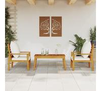 Festnight Conjunto de Muebles de Madera Acacia 3 Piezas de Jardín con 2 Sillones y Mesa 103 x 58 x 45 cm Mesa y Sillas Conjunto Jardin Exterior Jardin para Terraza Patio Exterior Blanco Crema