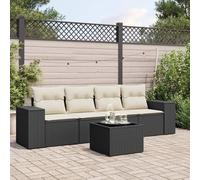 Festnight Conjunto Jardín de Ratán con Cojines Gruesos, Muebles Jardín Exterior con Almacenamiento, Conjunto Terraza Resistente a la Intemperie, Negro y Crema Type-119