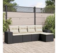 Festnight Conjunto Jardín de Ratán con Cojines Gruesos, Muebles Jardín Exterior con Almacenamiento, Conjunto Terraza Resistente a la Intemperie, Negro y Crema Type-109