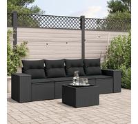 Festnight Conjunto Jardín de Ratán con Cojines Gruesos, Muebles Jardín Exterior con Almacenamiento, Conjunto Terraza Resistente a la Intemperie, Negro Type-120