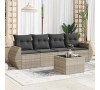 Festnight Conjunto Jardín de Ratán con Cojines Gruesos, Muebles Jardín Exterior con Almacenamiento, Conjunto Terraza Resistente a la Intemperie, Gris Claro Type-147