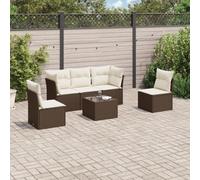 Festnight Conjunto Jardín de Ratán con Cojines Gruesos, Muebles Jardín Exterior con Almacenamiento, Sofá para Jardin Terraza Resistente a la Intemperie,Marrón y Crema 6 pzas Type-39
