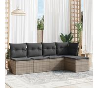 Festnight Conjunto Jardín de Ratán con Cojines Gruesos, Muebles Jardín Exterior con Almacenamiento, Sofá para Jardin Terraza Resistente a la Intemperie,Gris 5 pzas Type-18