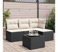 Festnight Conjunto Jardín de Ratán con Cojines Gruesos, Muebles Jardín Exterior con Almacenamiento, Sofá para Jardin Terraza Resistente a la Intemperie,Negro y Crema 5 pzas Type-26