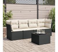 Festnight Conjunto Jardín de Ratán con Cojines Gruesos, Muebles Jardín Exterior con Almacenamiento, Sofá para Jardin Terraza Resistente a la Intemperie,Negro y Crema 5 pzas Type-51