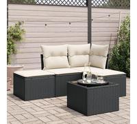 Festnight Conjunto Jardín de Ratán con Cojines Gruesos, Muebles Jardín Exterior con Almacenamiento, Sofá para Jardin Terraza Resistente a la Intemperie,Negro y Crema 5 pzas Type-32
