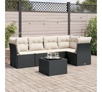 Festnight Conjunto Jardín de Ratán con Cojines Gruesos, Muebles Jardín Exterior con Almacenamiento, Sofá para Jardin Terraza Resistente a la Intemperie, Negro y Crema Type-117