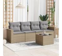 Festnight Conjunto Jardín de Ratán con Cojines Gruesos, Muebles Jardín Exterior con Almacenamiento, Sofá para Jardin Terraza Resistente a la Intemperie, Beige y Gris Type-83