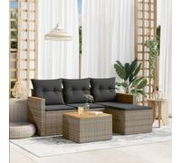 Festnight Conjunto Jardín de Ratán con Cojines Gruesos, Muebles Jardín Exterior con Almacenamiento, Sofá para Jardin Terraza Resistente a la Intemperie,Gris 5 pzas Type-57