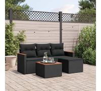 Festnight Conjunto Jardín de Ratán con Cojines Gruesos, Muebles Jardín Exterior con Almacenamiento, Sofá para Jardin Terraza Resistente a la Intemperie,Negro 5 pzas Type-61