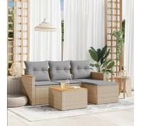Festnight Conjunto Jardín de Ratán con Cojines Gruesos, Muebles Jardín Exterior con Almacenamiento, Sofá para Jardin Terraza Resistente a la Intemperie,Beige Mezcla 5 pzas Type-58
