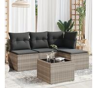 Festnight Conjunto Jardín de Ratán con Cojines Gruesos, Muebles Jardín Exterior con Almacenamiento, Sofá para Jardin Terraza Resistente a la Intemperie,Gris Claro 5 pzas Type-22