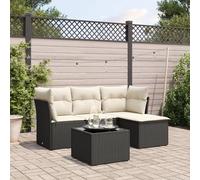 Festnight Conjunto Jardín de Ratán con Cojines Gruesos, Muebles Jardín Exterior con Almacenamiento, Sofá para Jardin Terraza Resistente a la Intemperie,Negro y Crema 5 pzas Type-12