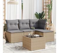 Festnight Conjunto Jardín de Ratán con Cojines Gruesos, Muebles Jardín Exterior con Almacenamiento, Sofá para Jardin Terraza Resistente a la Intemperie,Beige y Gris 5 pzas Type-24