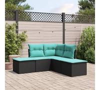 Festnight Conjunto Jardín de Ratán con Cojines Gruesos, Muebles Jardín Exterior con Almacenamiento, Sofá para Jardin Terraza Resistente a la Intemperie, Negro y Crema Type-94