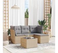 Festnight Conjunto Jardín de Ratán con Cojines Gruesos, Muebles Jardín Exterior con Almacenamiento, Sofá para Jardin Terraza Resistente a la Intemperie,Beige y Gris 5 pzas Type-11