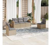 Festnight Conjunto Jardín de Ratán con Cojines Gruesos, Muebles Jardín Exterior con Almacenamiento, Sofá para Jardin Terraza Resistente a la Intemperie,Beige Mezcla 5 pzas Type-69