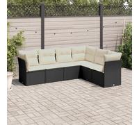 Festnight Conjunto Jardín de Ratán con Cojines Gruesos, Muebles Jardín Exterior con Almacenamiento, Sofá para Jardin Terraza Resistente a la Intemperie, Negro y Crema Type-99