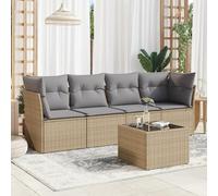 Festnight Conjunto Jardín de Ratán con Cojines Gruesos, Muebles Jardín Exterior con Almacenamiento, Sofá para Jardin Terraza Resistente a la Intemperie,Beige y Gris 5 pzas Type-50