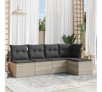 Festnight Conjunto Jardín de Ratán con Cojines Gruesos, Muebles Jardín Exterior con Almacenamiento, Sofá para Jardin Terraza Resistente a la Intemperie,Gris Claro 5 pzas Type-17