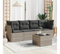 Festnight Conjunto Jardín de Ratán con Cojines Gruesos, Muebles Jardín Exterior con Almacenamiento, Sofá para Jardin Terraza Resistente a la Intemperie,Gris Claro 5 pzas Type-48
