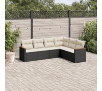 Festnight Conjunto Jardín de Ratán con Cojines Gruesos, Muebles Jardín Exterior con Almacenamiento, Sofá para Jardin Terraza Resistente a la Intemperie,Negro y Crema 6 pzas Type-54