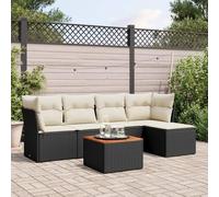 Festnight Conjunto Jardín de Ratán con Cojines Gruesos, Muebles Jardín Exterior, Conjunto Terraza Resistente a la Intemperie, Estructura en Acero - Negro y Crema