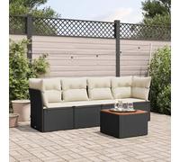 Festnight Conjunto Jardín de Ratán con Cojines Gruesos, Muebles Jardín Exterior, Conjunto Terraza Resistente a la Intemperie, Estructura en Acero - Negro y Crema Type-31
