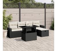 Festnight Conjunto Jardín de Ratán con Cojines, Muebles Jardín Exterior con Mesa Tablero Ajustable, Sofá para Jardin Terraza, Resistente a la Intemperie, Negro y Crema#2