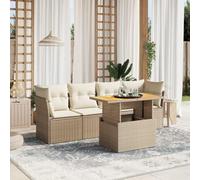 Festnight Conjunto Jardín de Ratán con Cojines, Muebles Jardín Exterior con Mesa Tablero Ajustable, Sofá para Jardin Terraza, Resistente a la Intemperie, Beige y Crema Type-84