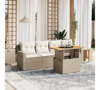 Festnight Conjunto Jardín de Ratán con Cojines, Muebles Jardín Exterior con Mesa Tablero Ajustable, Sofá para Jardin Terraza, Resistente a la Intemperie, Beige y Crema Type-72