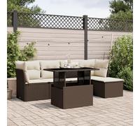 Festnight Conjunto Jardín de Ratán con Cojines, Muebles Jardín Exterior con Mesa Tablero Ajustable, Sofá para Jardin Terraza, Resistente a la Intemperie, Marrón y Crema Type-125