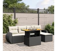 Festnight Conjunto Jardín de Ratán con Cojines, Muebles Jardín Exterior con Mesa Tablero Ajustable, Sofá para Jardin Terraza, Resistente a la Intemperie, Negro y Crema Type-47