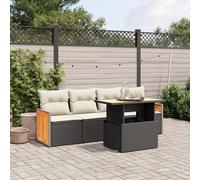 Festnight Conjunto Jardín de Ratán con Cojines, Muebles Jardín Exterior con Mesa Tablero Ajustable, Sofá para Jardin Terraza, Resistente a la Intemperie, Negro y Crema Type-13