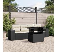 Festnight Conjunto Jardín de Ratán con Cojines, Muebles Jardín Exterior con Mesa Tablero Ajustable, Sofá para Jardin Terraza, Resistente a la Intemperie, Negro y Crema Type-91