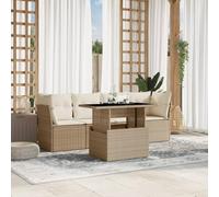 Festnight Conjunto Jardín de Ratán con Cojines, Muebles Jardín Exterior con Mesa Tablero Ajustable, Sofá para Jardin Terraza, Resistente a la Intemperie, Beige y Crema Type-132
