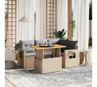 Festnight Conjunto Jardín de Ratán con Cojines, Muebles Jardín Exterior con Mesa Tablero Ajustable, Sofá para Jardin Terraza, Resistente a la Intemperie, Beige y Gris Type-53
