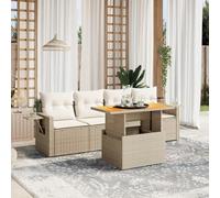 Festnight Conjunto Jardín de Ratán con Cojines, Muebles Jardín Exterior con Mesa Tablero Ajustable, Sofá para Jardin Terraza, Resistente a la Intemperie, Beige y Crema Type-60