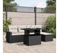 Festnight Conjunto Jardín de Ratán con Cojines, Muebles Jardín Exterior con Mesa Tablero Ajustable, Sofá para Jardin Terraza, Resistente a la Intemperie, Negro y Crema Type-111