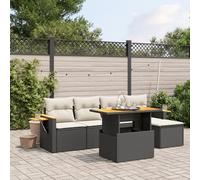 Festnight Conjunto Jardín de Ratán con Cojines, Muebles Jardín Exterior con Mesa Tablero Ajustable, Sofá para Jardin Terraza, Resistente a la Intemperie, Negro y Crema Type-18